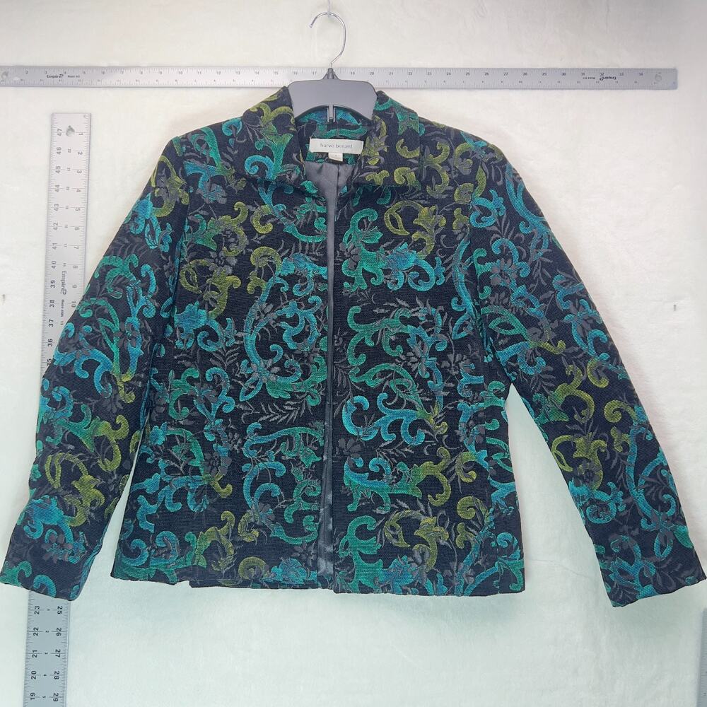 Vintage Harve Benard Blazer Black Green Corduroy Jacket Damask 4